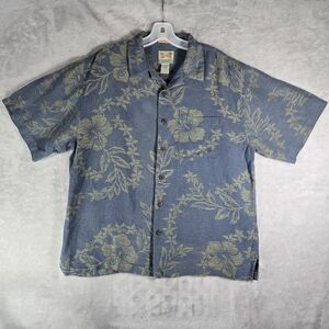 Reyn Spooner Regency Silk & Linen Jacquard Mens Size Medium M Blue Button Up